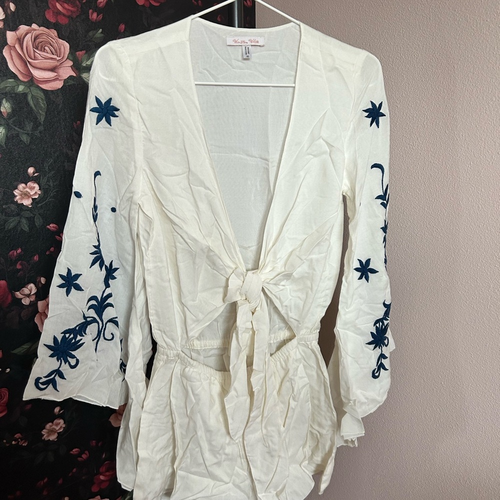 White Floral Embroidered Jumpsuit